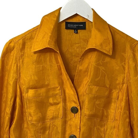 Jones New York Linen Jacket Size 6 Womens Jacket Orange Gold - Picture 5 of 10